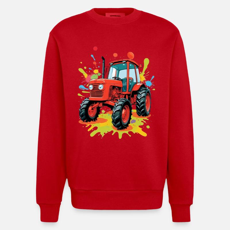 Farbenfroher Traktor Kunstdesign - Heavyweight Oversized Organic Crew Neck Made in EU - Rot