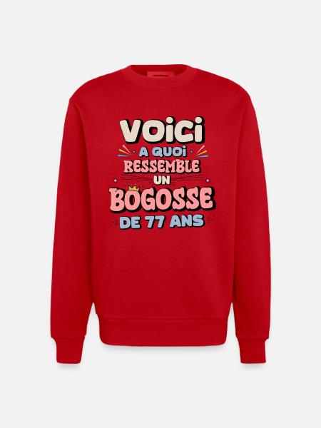 77th Birthday Humor - Heavyweight Oversized Organic Crew Neck Made in EU - red