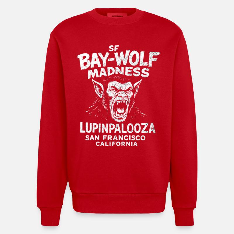 SF Bay Wolf Madness Werwolf - Heavyweight Oversized Organic Crew Neck Made in EU - Rot