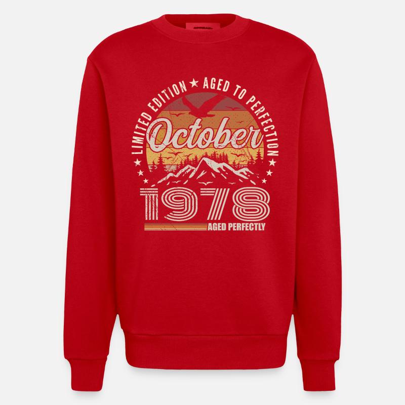 October 1978 Birthday Gift - October 1978 - Heavyweight Oversized Organic Crew Neck Made in EU - red