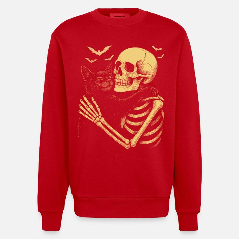 Halloween Mignon Squelette Câlin Chat - Sweat bio épais oversize fabriqué en UE - rouge