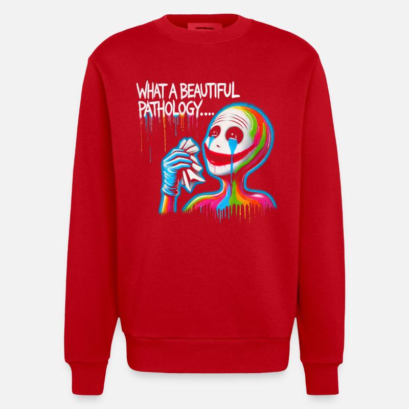 Rainbow Clown Endorsing Pathology - Heavyweight Oversized Organic Crew Neck Made in EU - red