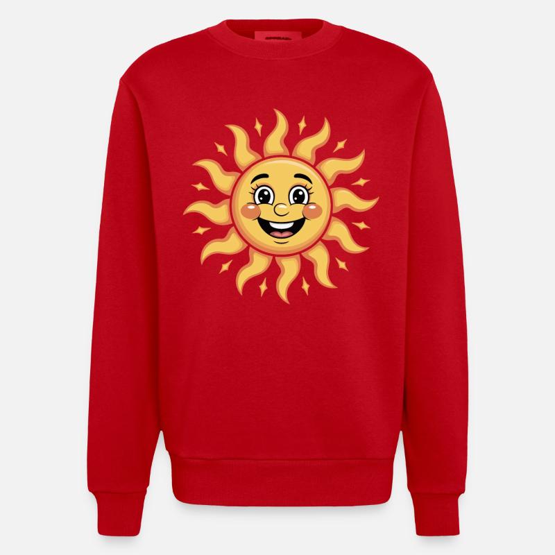 Illustration de ciel de soleil joyeux - Sweat bio épais oversize fabriqué en UE - rouge