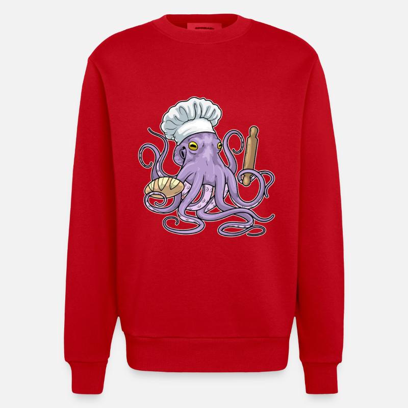 Octopus Baker Bread - Heavyweight Oversized Organic Crew Neck Made in EU - red
