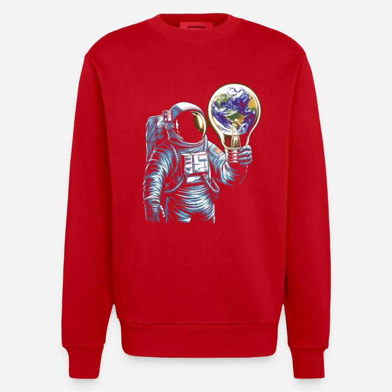 Astronaute spatial avec lampe globe - Sweat bio épais oversize fabriqué en UE - rouge