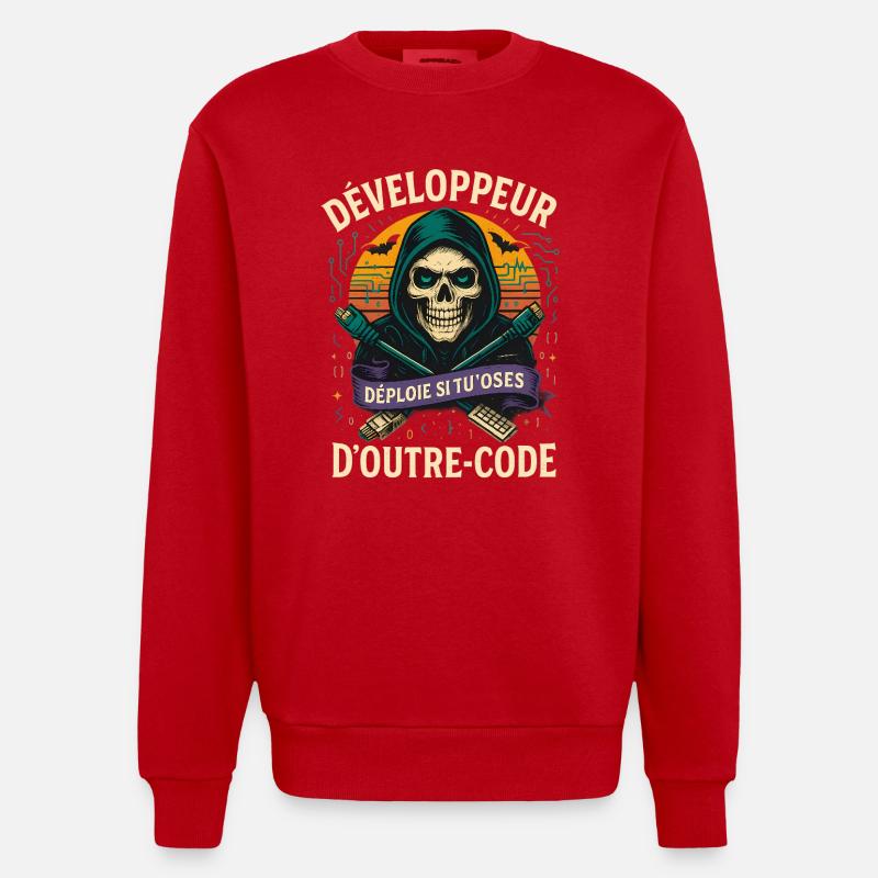 Web Developer - Halloween Skull - Heavyweight Oversized Organic Crew Neck Made in EU - red