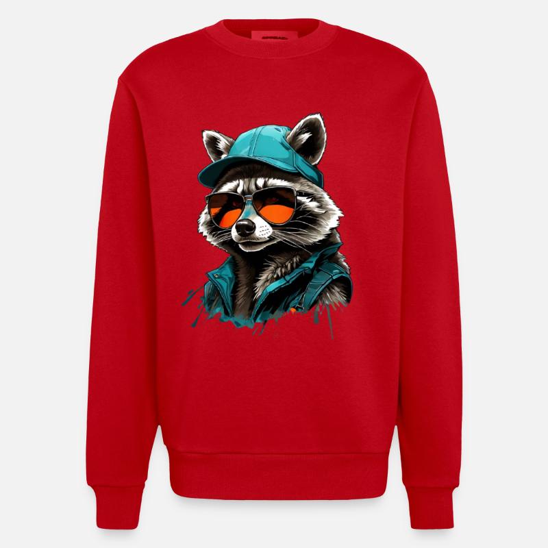 Cooler Waschbär mit Sonnenbrille und Cap - Heavyweight Oversized Organic Crew Neck Made in EU - Rot