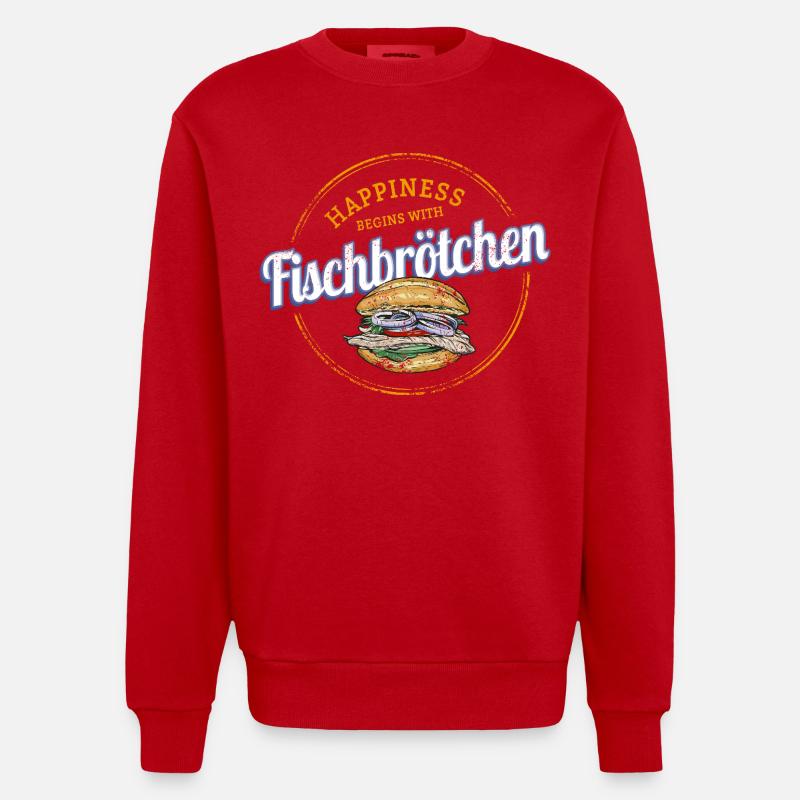 Fischbrötchen mit Matjes oder Bismarckhering - Heavyweight Oversized Organic Crew Neck Made in EU - Rot