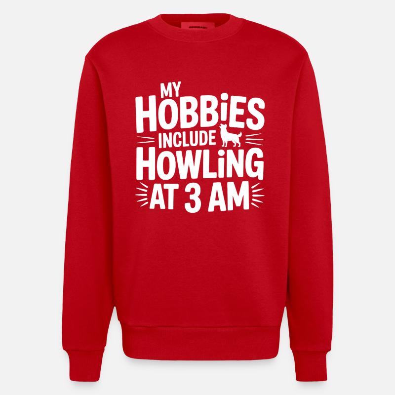 My Hobbies Include Howling Husky - Heavyweight Oversized Organic Crew Neck Made in EU - red