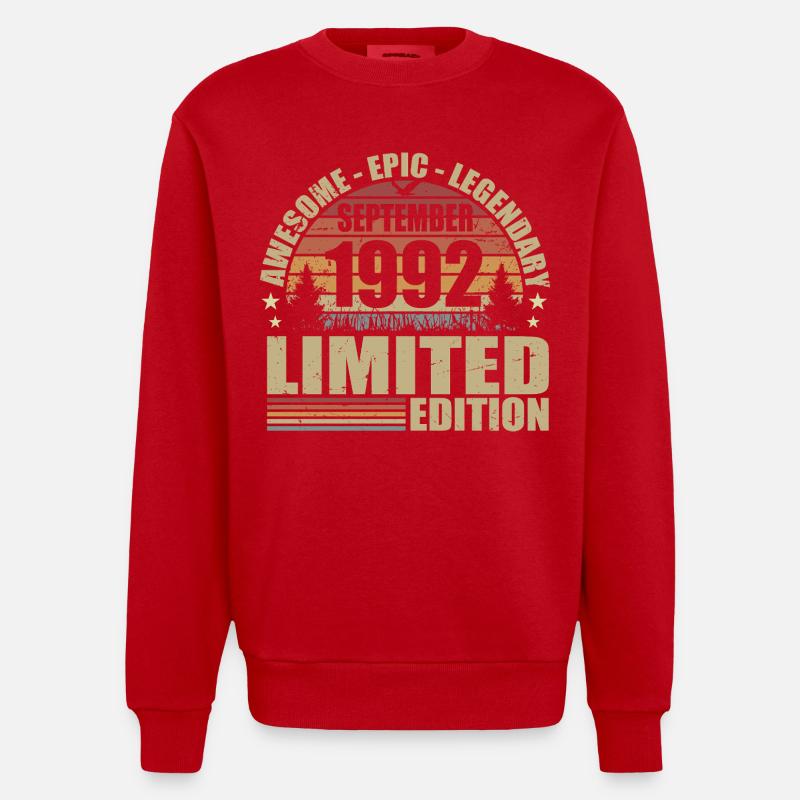 1992 septembre 1992 Anniversaire septembre 1992 - Sweat bio épais oversize fabriqué en UE - rouge
