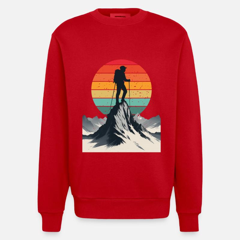 Adventurer at the Mountain Summit - Heavyweight Oversized Organic Crew Neck Made in EU - red