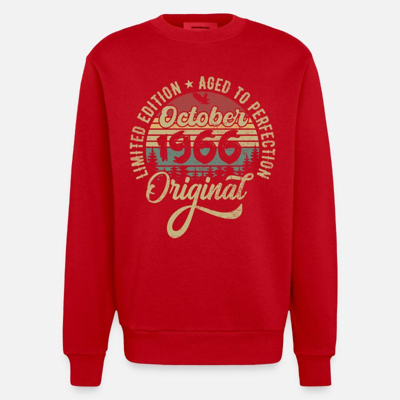 october 1966 anniversary october 1966 october - Heavyweight Oversized Organic Crew Neck Made in EU - red