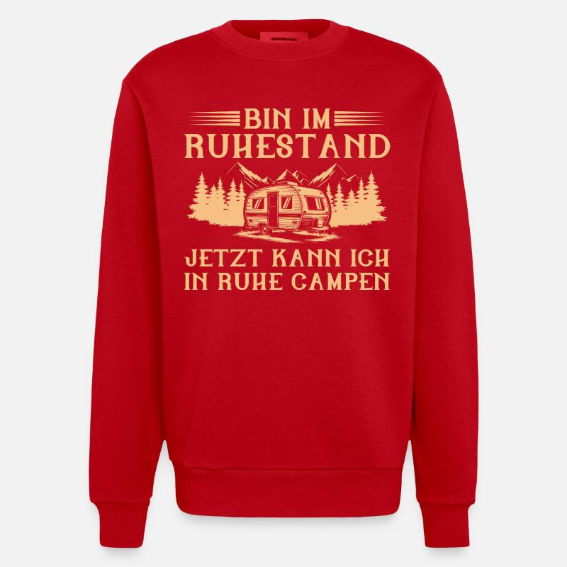 Bin im Ruhestand - Wohnwagen Camping Rentner - Heavyweight Oversized Organic Crew Neck Made in EU - Rot