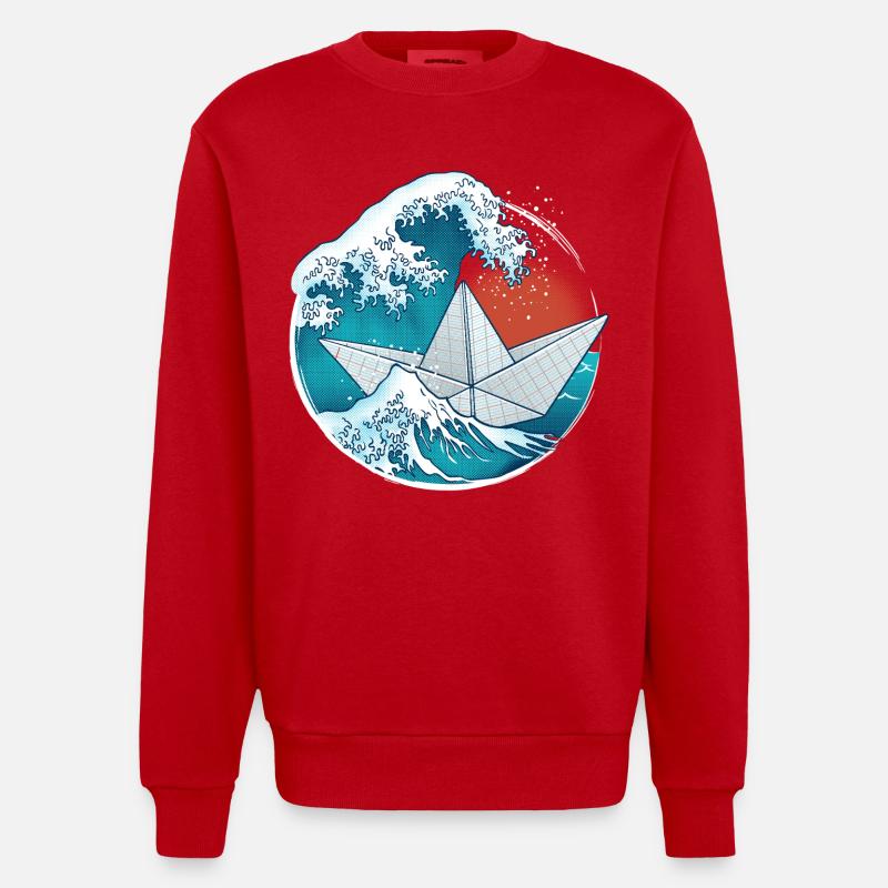 Papierboot im Origami-Stil - Heavyweight Oversized Organic Crew Neck Made in EU - Rot