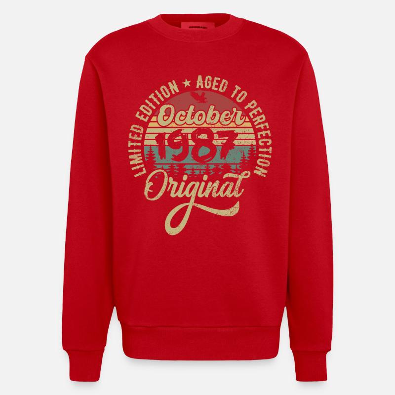 october 1987 anniversary october 1987 october - Heavyweight Oversized Organic Crew Neck Made in EU - red