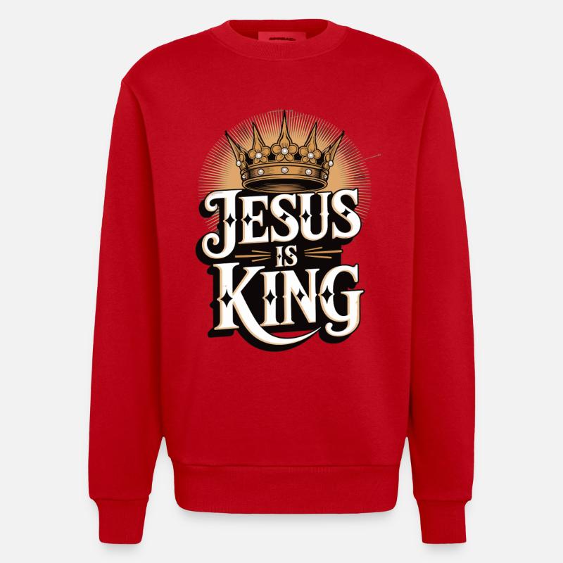 Jesus as King with Crown Design - Heavyweight Oversized Organic Crew Neck Made in EU - red