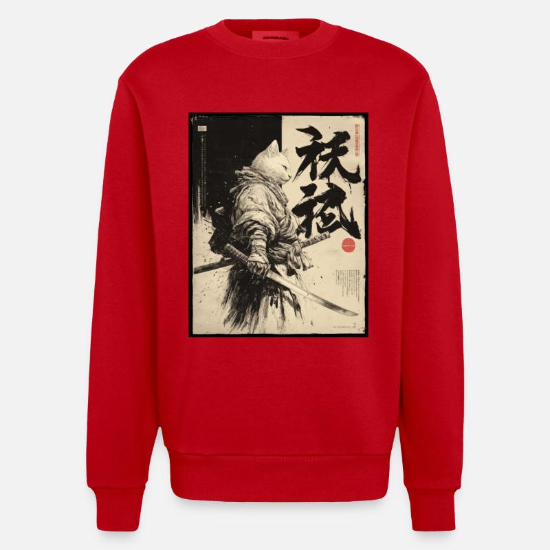 Samurai Katze, Japanischer Krieger & Kämpfer - Heavyweight Oversized Organic Crew Neck Made in EU - Rot