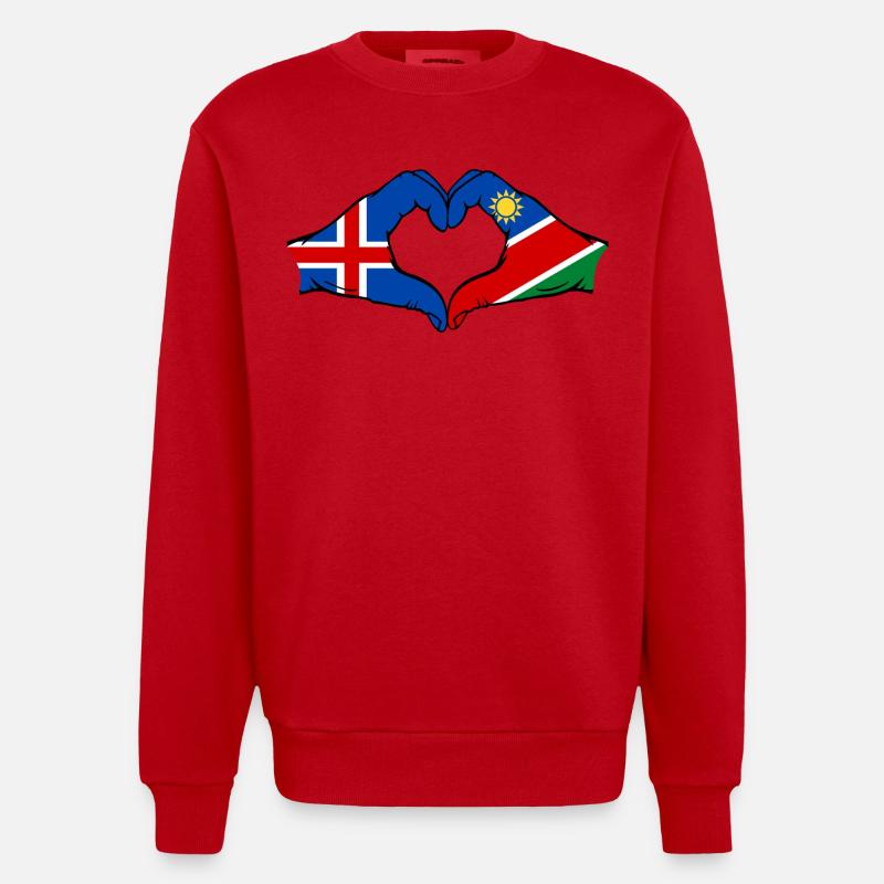 Island_Namibia_Flagge_Hände_Herzform - Sweat bio épais oversize fabriqué en UE - rouge