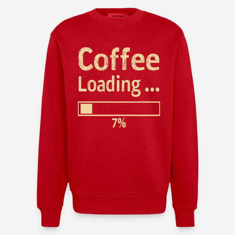 Coffee Loading Spruch Zitat - Heavyweight Oversized Organic Crew Neck Made in EU - Rot