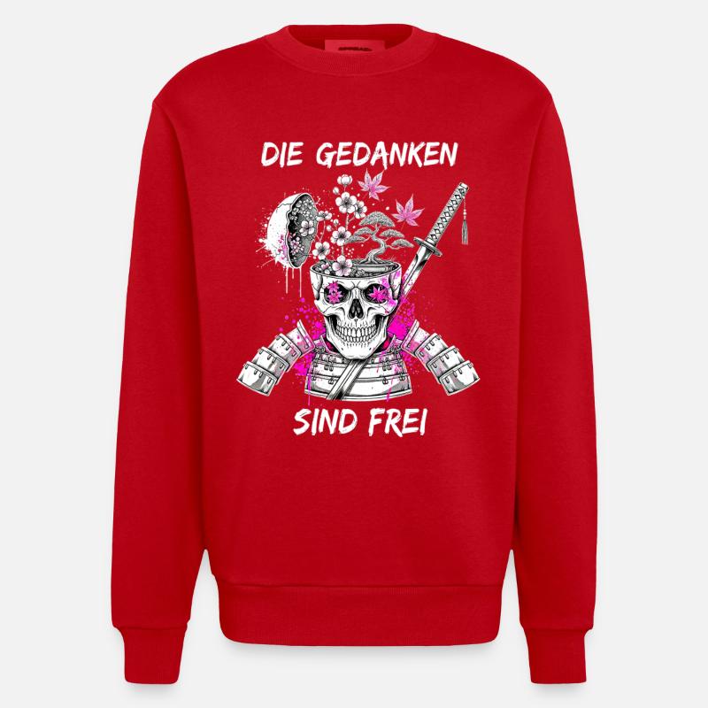 Warrior Skull Samurai - Heavyweight Oversized Organic Crew Neck Made in EU - red