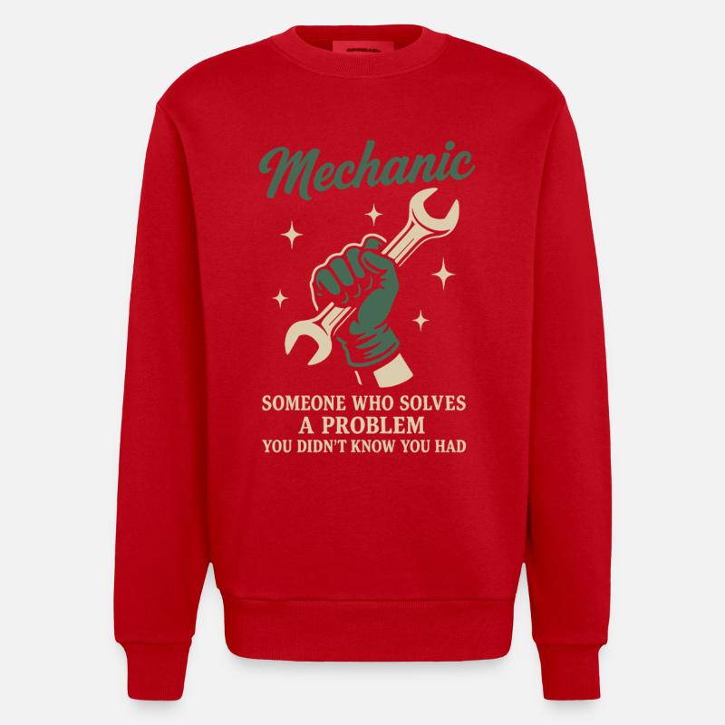 Mechanic Problem Solver Garage Funny Saying - Heavyweight Oversized Organic Crew Neck Made in EU - red
