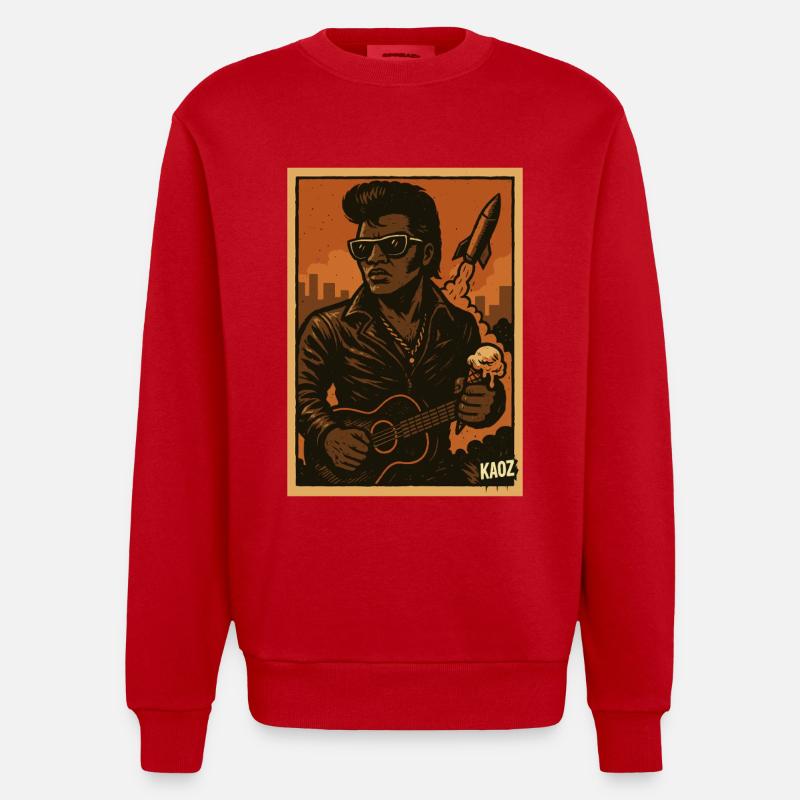 Retro Rockabilly Rebel mit Rakete - Heavyweight Oversized Organic Crew Neck Made in EU - Rot