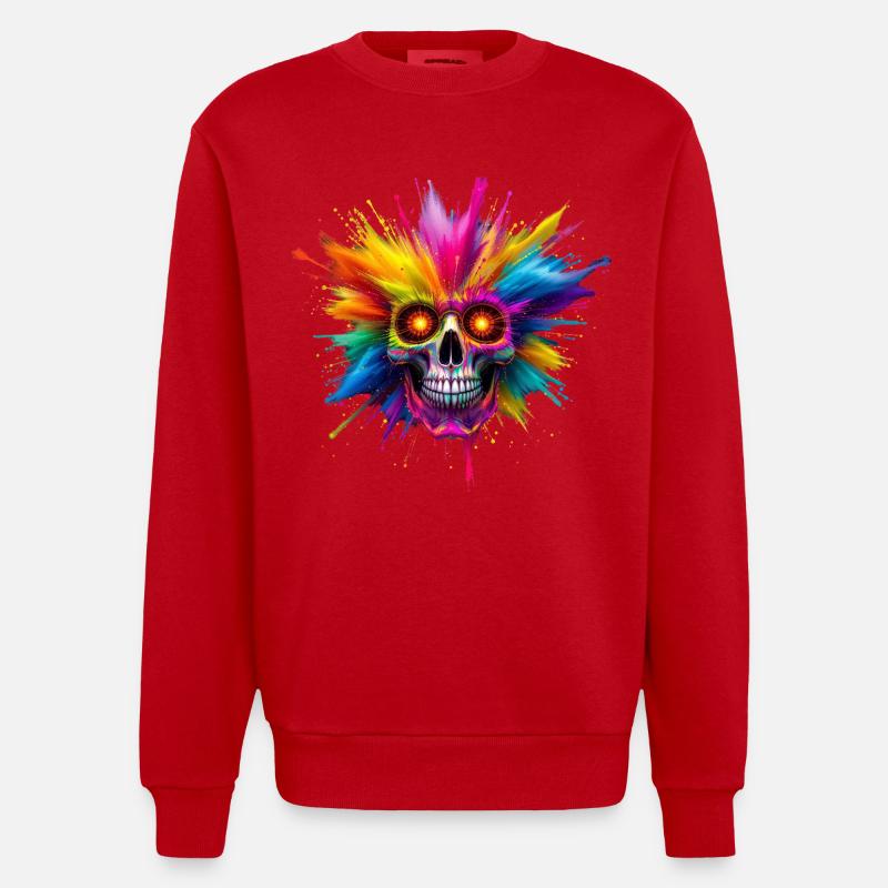 Bunter Totenkopf mit Farbexplosion - Heavyweight Oversized Organic Crew Neck Made in EU - Rot