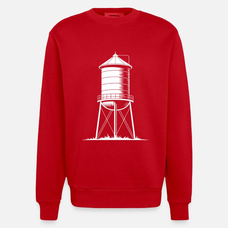 Water Tower Tank Elevated Potable - Heavyweight Oversized Organic Crew Neck Made in EU - red