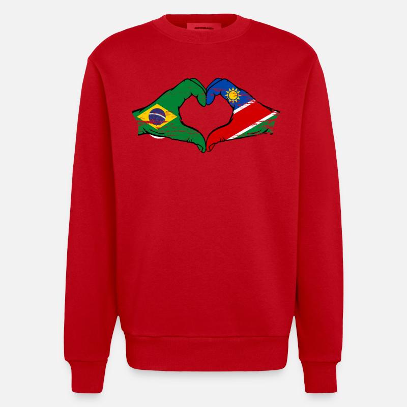 Brazil Namibia Flag Hands Heart Shape - Heavyweight Oversized Organic Crew Neck Made in EU - red