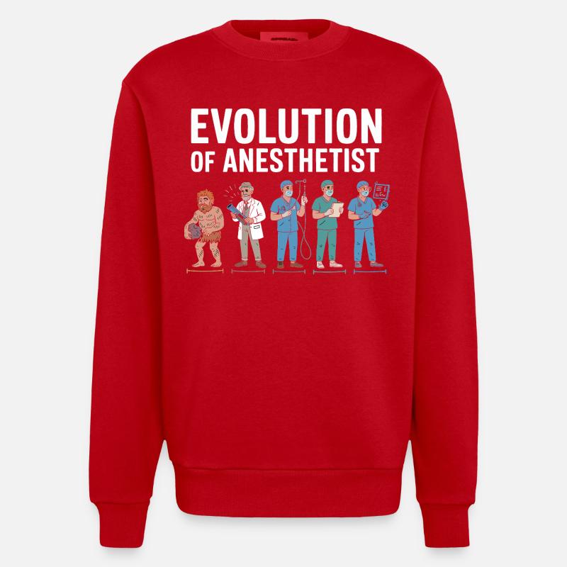 Illustration de l'évolution des anesthésistes - Sweat bio épais oversize fabriqué en UE - rouge