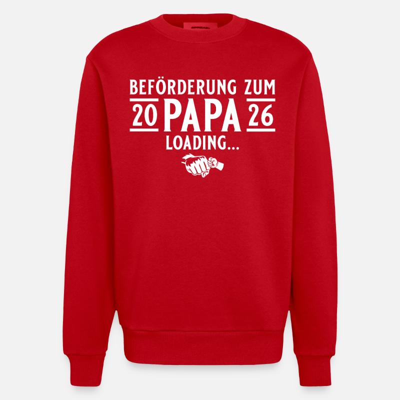 Papa 2026 loading - Expectant father - Heavyweight Oversized Organic Crew Neck Made in EU - red