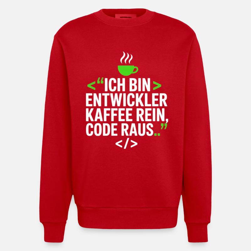 Developer Coffee Saying - Heavyweight Oversized Organic Crew Neck Made in EU - red