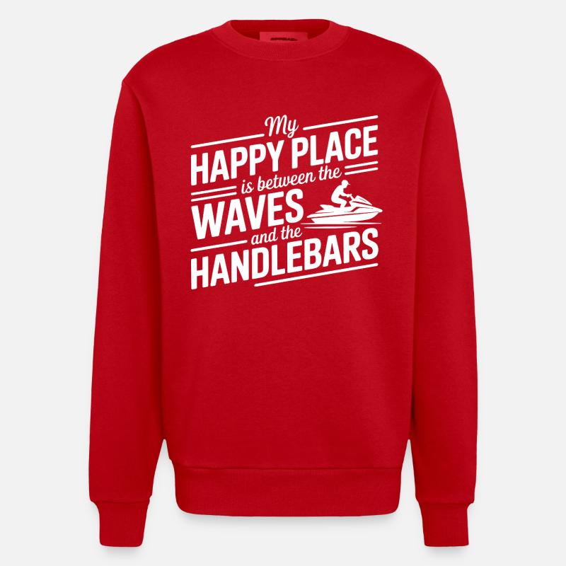 Between Waves & Handlebars Jetski Quote  - Heavyweight Oversized Organic Crew Neck Made in EU - red