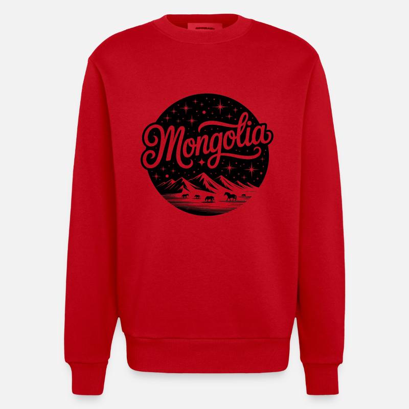 Mongolie - Conception de souvenirs - Sweat bio épais oversize fabriqué en UE - rouge
