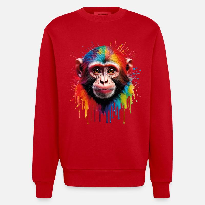 Bunter Affe mit Farbexplosion - Heavyweight Oversized Organic Crew Neck Made in EU - Rot