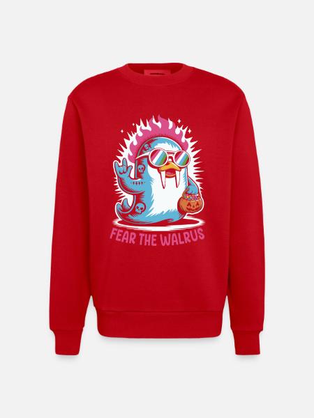 Walrus Punk Rocker Halloween - Heavyweight Oversized Organic Crew Neck Made in EU - red