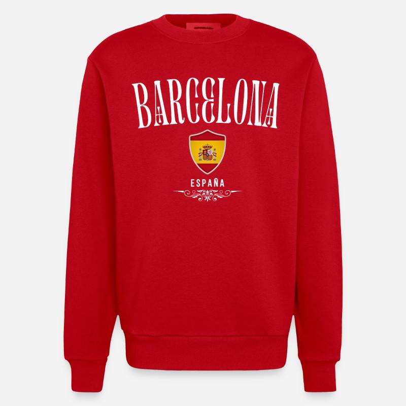 J’aime Barcelone, Barcelone Espagne - Sweat bio épais oversize fabriqué en UE - rouge
