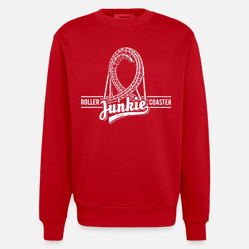Rollercoaster Junkie -  Achterbahn - Looping - Heavyweight Oversized Organic Crew Neck Made in EU - Rot