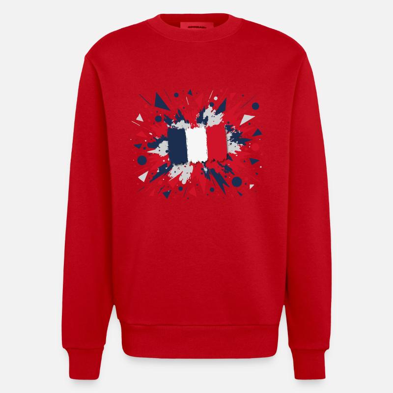 Drapeau Français Peinture Éclaboussures Design - Sweat bio épais oversize fabriqué en UE - rouge