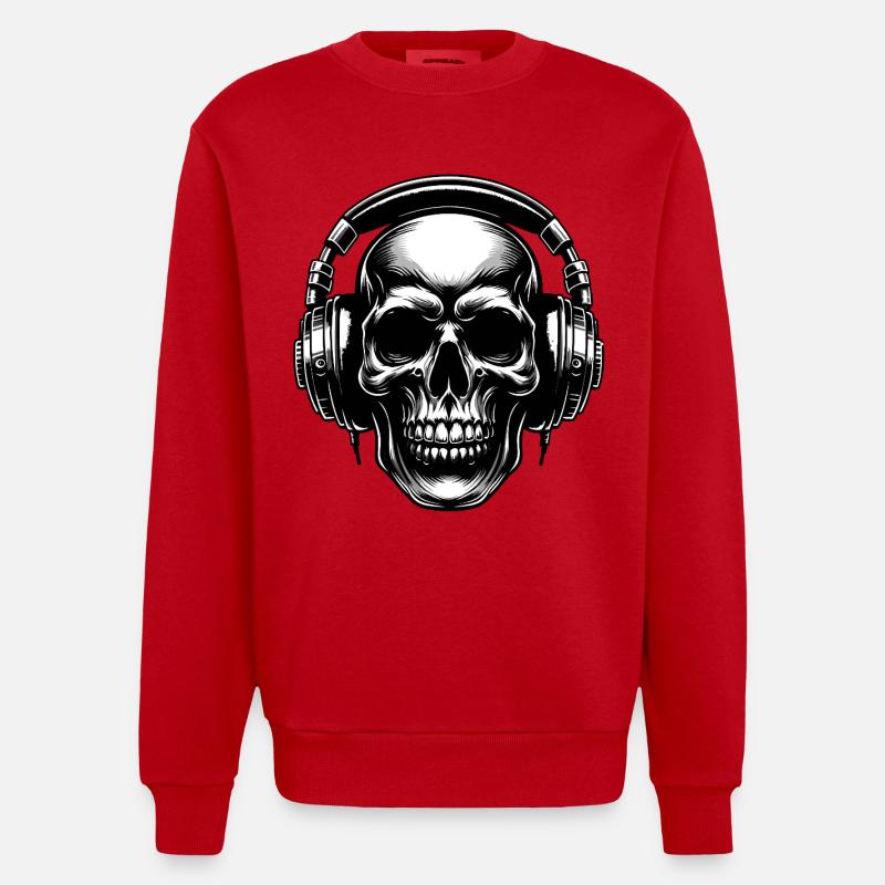 Skull mit Kopfhörern Blickfang Design - Heavyweight Oversized Organic Crew Neck Made in EU - Rot