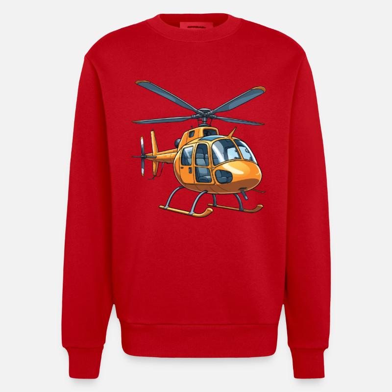 Conception graphique de bande dessinée d'hélicoptère - Sweat bio épais oversize fabriqué en UE - rouge