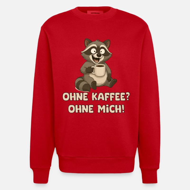 Waschbär mit Kaffeetasse Spruch - Heavyweight Oversized Organic Crew Neck Made in EU - Rot