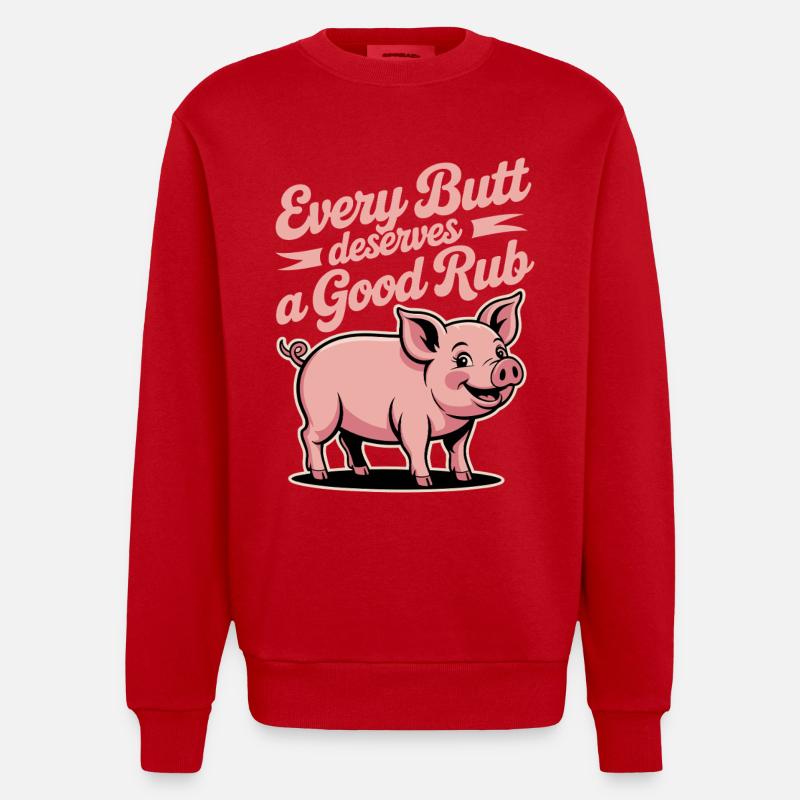 BBQ Griller Grillen Spruch lustig - Heavyweight Oversized Organic Crew Neck Made in EU - Rot