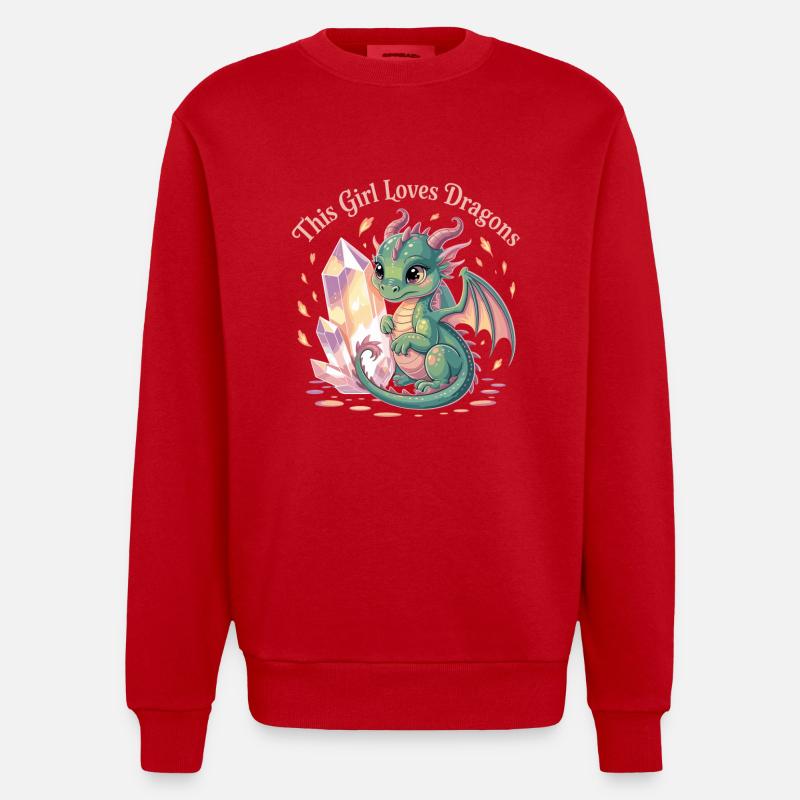 Mädchenliebe zu Drachen mit Kristall - Heavyweight Oversized Organic Crew Neck Made in EU - Rot
