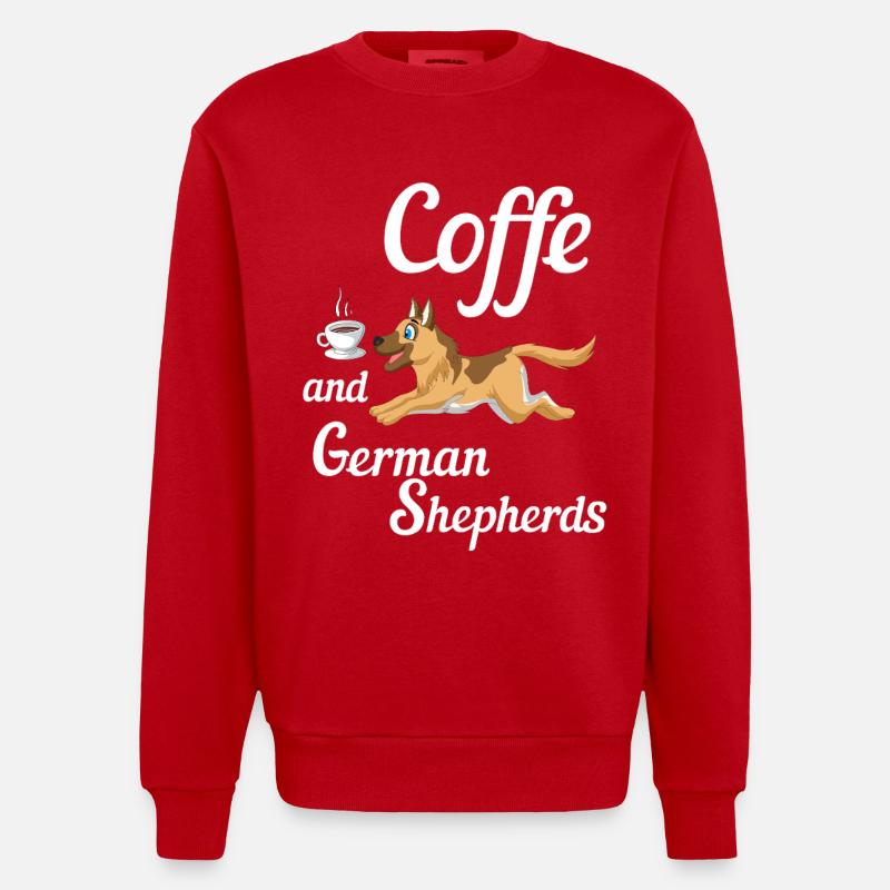 Coffee And German Shepherd - Heavyweight Oversized Organic Crew Neck Made in EU - red