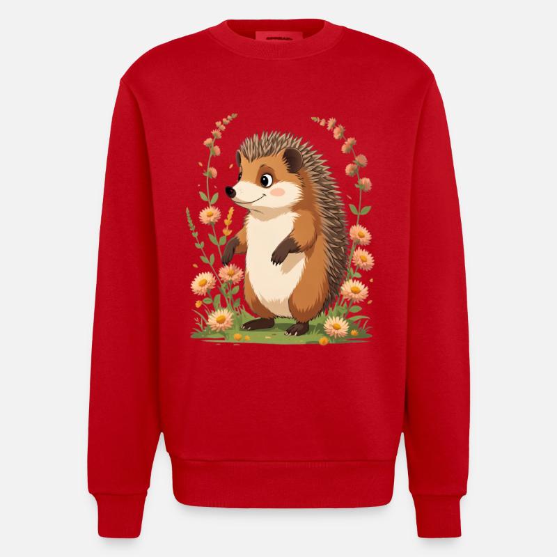 Hérisson mignon avec couronne de fleurs - Sweat bio épais oversize fabriqué en UE - rouge