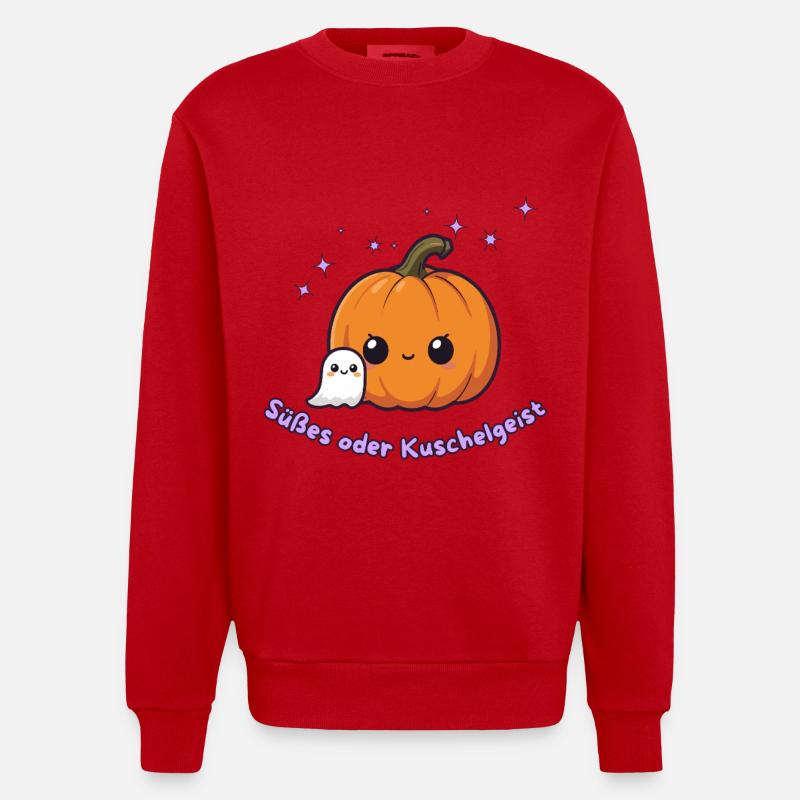 Cute pumpkin with cuddly ghost - Heavyweight Oversized Organic Crew Neck Made in EU - red