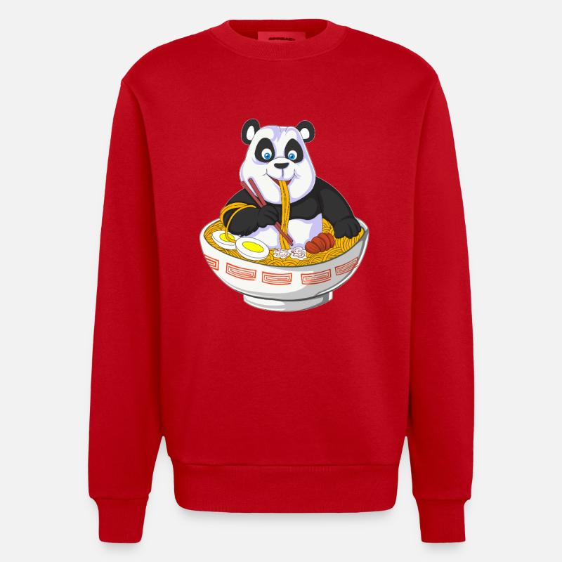 Panda Chef mit Nudelschüssel Design - Heavyweight Oversized Organic Crew Neck Made in EU - Rot