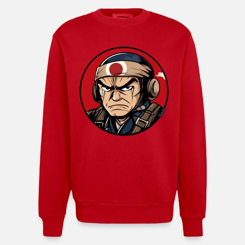 Krieger Samurai Cartoon Design - Heavyweight Oversized Organic Crew Neck Made in EU - Rot