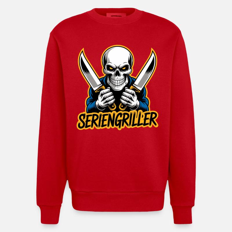 Crâne série griller crâne drôle - Sweat bio épais oversize fabriqué en UE - rouge